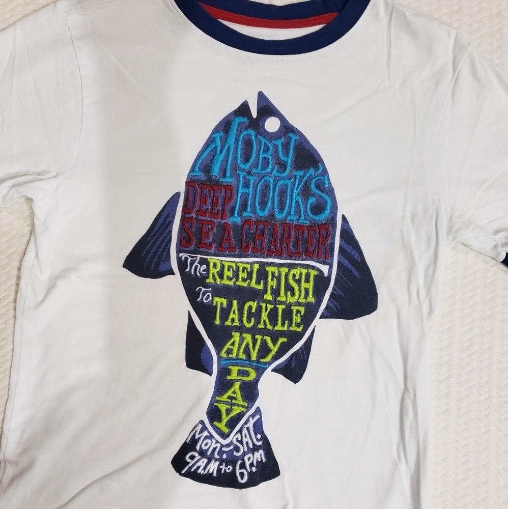 Cute T-Shirt Short Sleeve Fish Embroidered Decorat